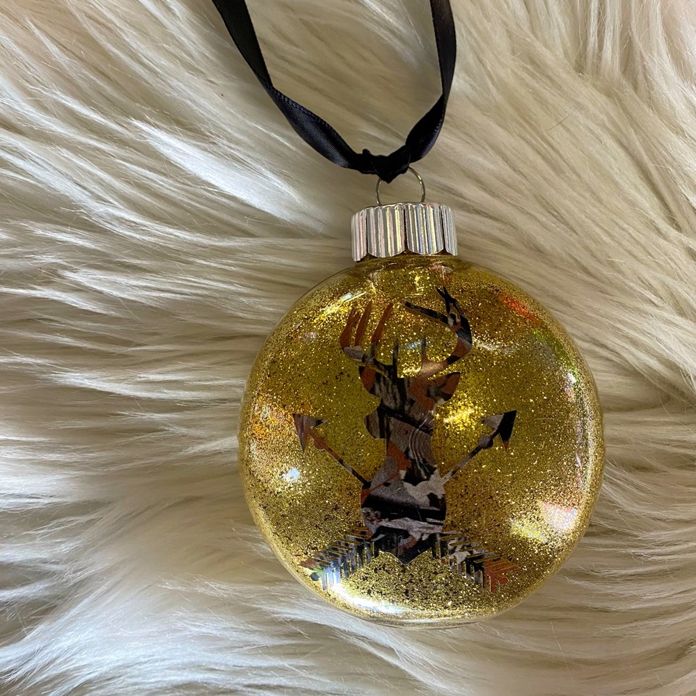 Hunter ornament gift camo print hiss and dad father uncle hunting buddy gift